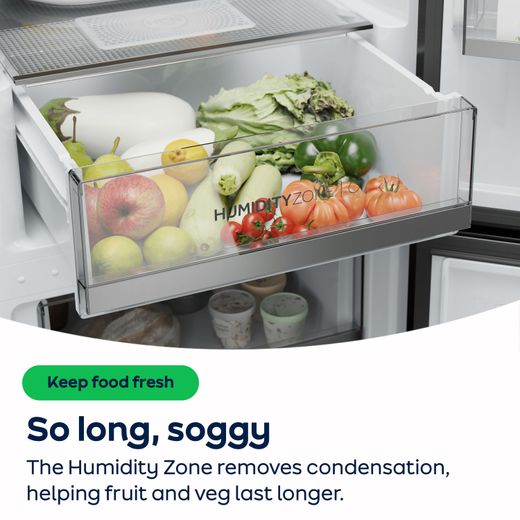 Haier Integrated 70/30 Total No Frost Fridge Freezer with Sliding Door Fixing Kit - White - AO Annotation - Humidity Zone